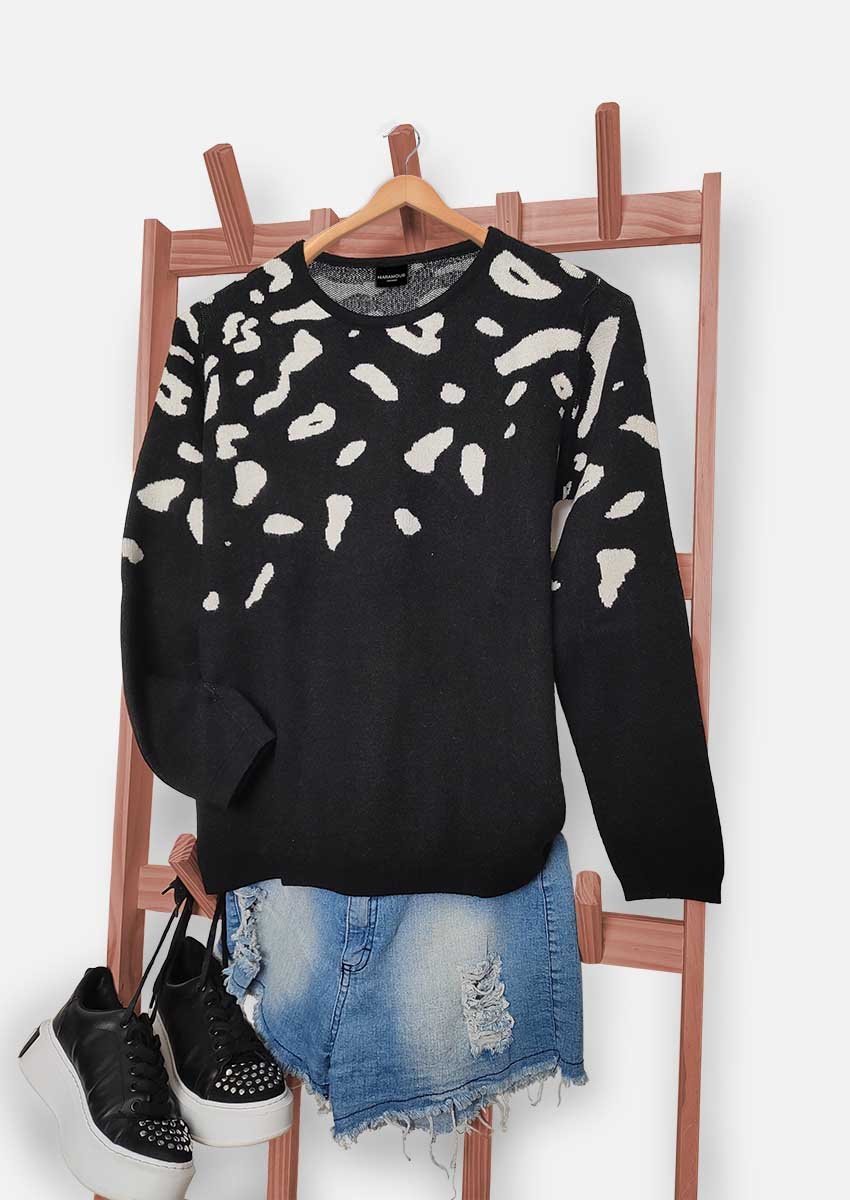 Sweater animal print de mujer negro