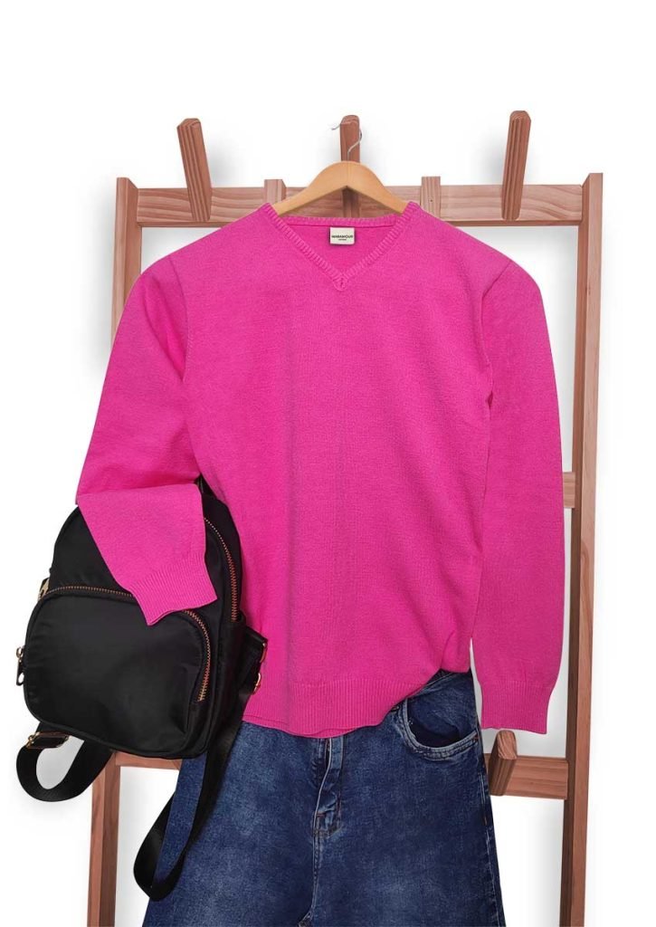 Sweater de mujer con escrote en V fucsia