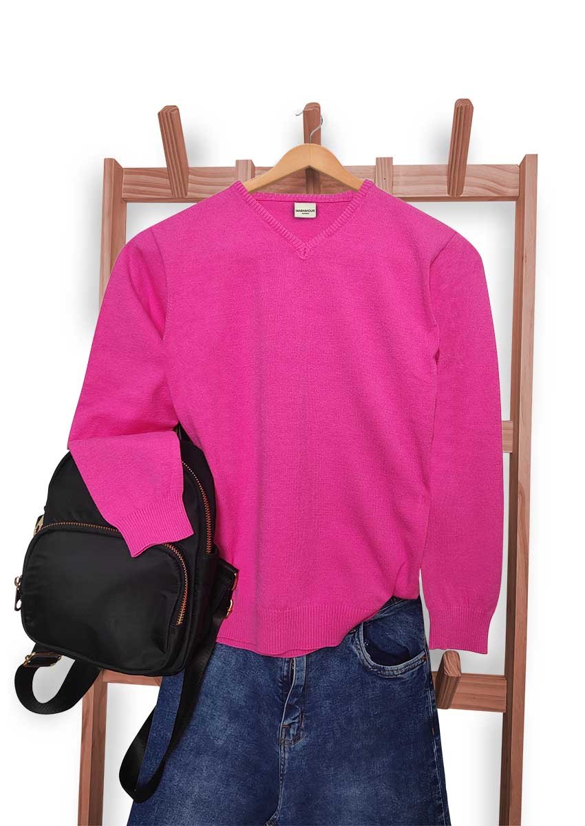Sweater de mujer con escrote en V fucsia
