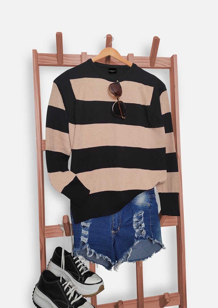 SWEATER RAYADO CUELLO REDONDO BEIGE