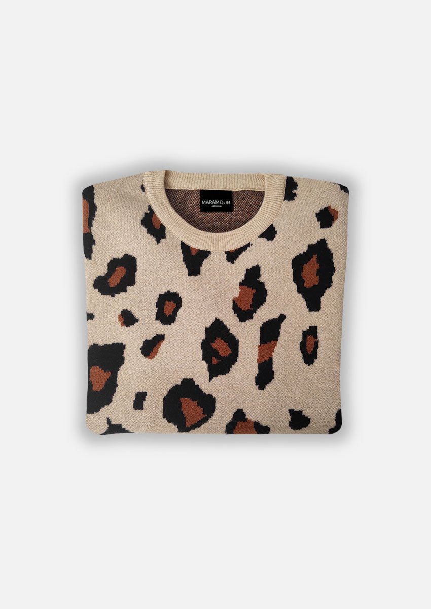 Sweater animal print de mujer con cuello redondo