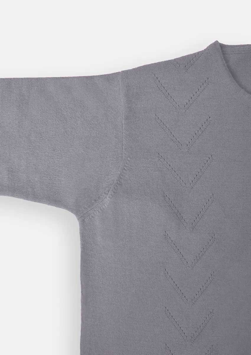 Sweater de mujer cuello redondo con calado en V gris