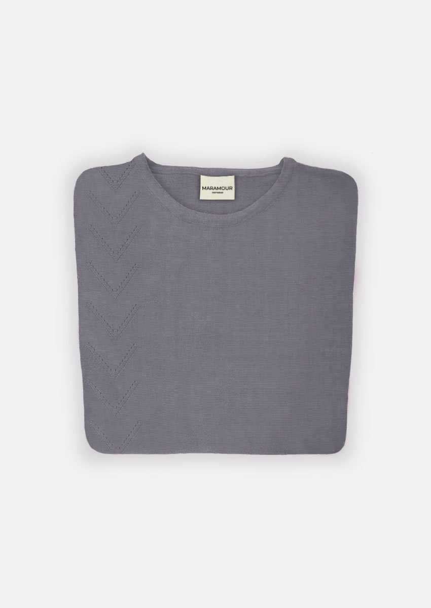Sweater de mujer cuello redondo con calado en V gris