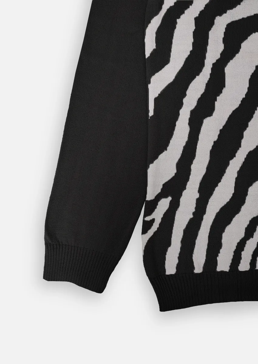SWEATER JAQCUARD CON CUELLO REDONDO DE MUJER NEGRO
