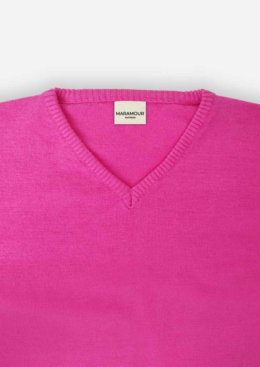 Sweater de mujer con escrote en V fucsia