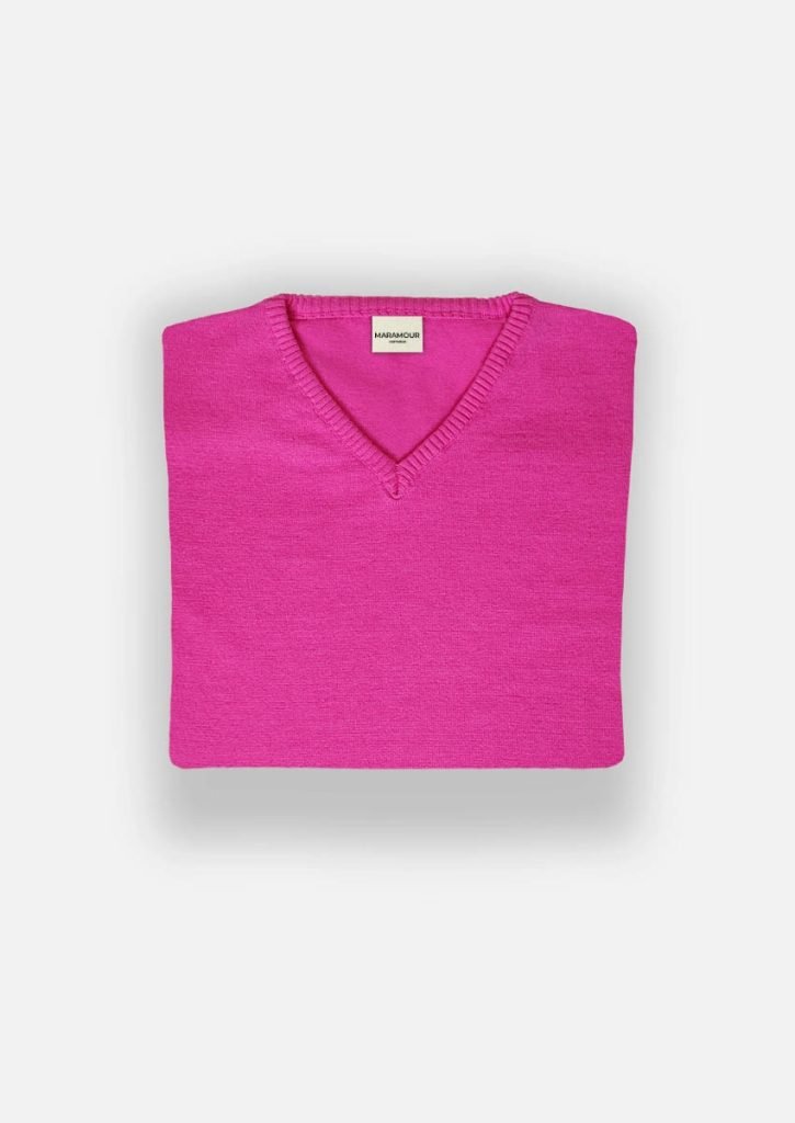 Sweater de mujer con escrote en V fucsia