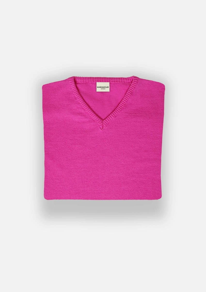 Sweater de mujer con escrote en V fucsia