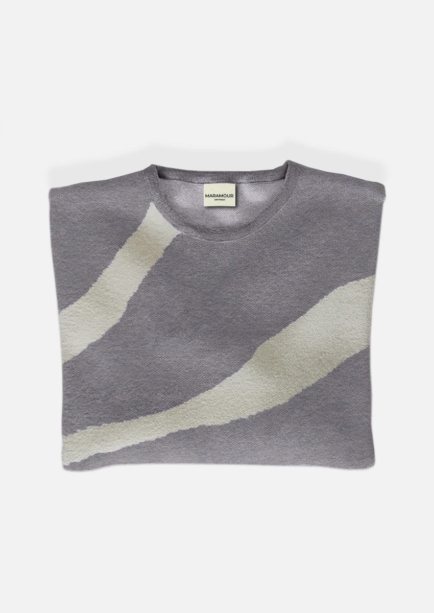 Sweater jacquard de mujer con cuello redondo gris