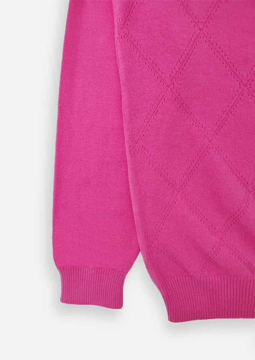Sweater rombos calados - Fucsia - Manga -CO Sweater de mujer cuello redondo con rombos calados rosa