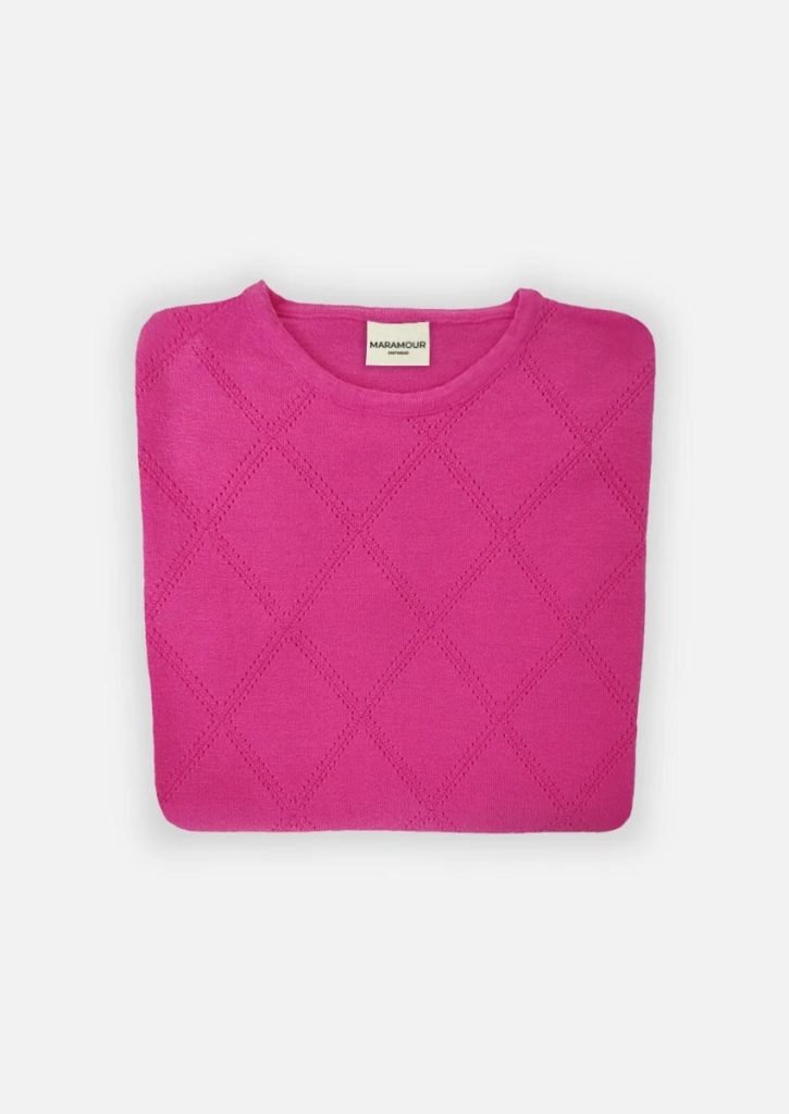 Sweater rombos calados - Fucsia - Prenda doblada - CO Sweater de mujer cuello redondo con rombos calados rosa