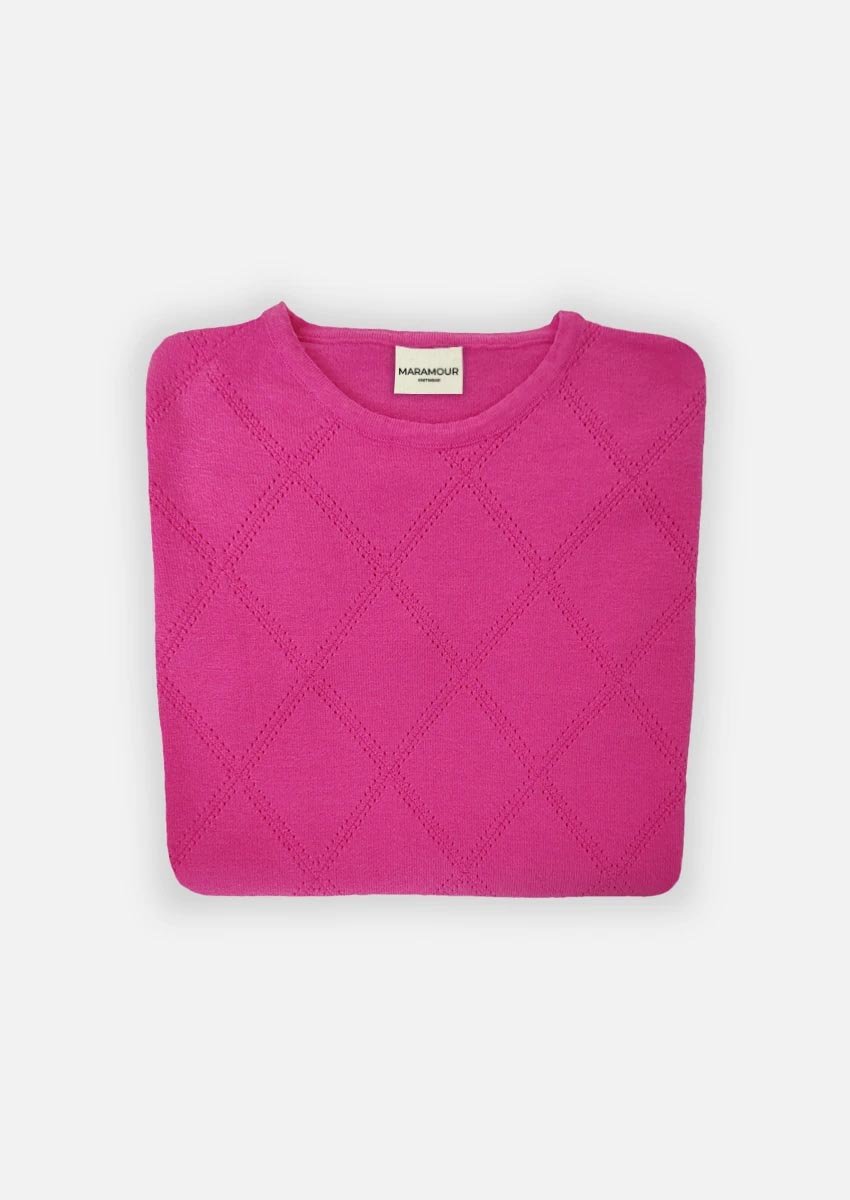 Sweater rombos calados - Fucsia - Prenda doblada - CO Sweater de mujer cuello redondo con rombos calados rosa